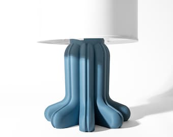 Soru Table Lamp – 3D Printed Sculptural Column, Organic Fluted Design, Steel Blue Bedside Light
