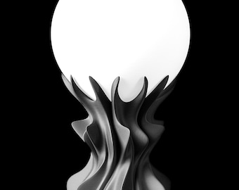 ORB 3D Printed Lamp – Sculptural Flame Wave Base, Globe Shade (LED Bulb Included)