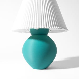 VIMA Teal 3D Printed Lamp – Round Ceramic Style Vase, Minimalist Bedside Light