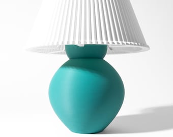 VIMA Teal 3D Printed Lamp – Round Ceramic Style Vase, Minimalist Bedside Light