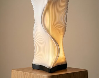 Lámpara de mesa espiral moderna, luz nocturna LED impresa en 3D, iluminación minimalista para mesita de noche.