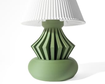 ODON Sculptural 3D Printed Lamp – Sage Green Origami Fins, Torus Base (Bulb Included)