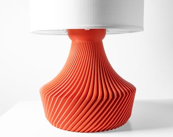 KITA Lamp – 3D Printed Ribbed Sculptural Table Lamp, Bold Orange, Mid-Century Modern Art