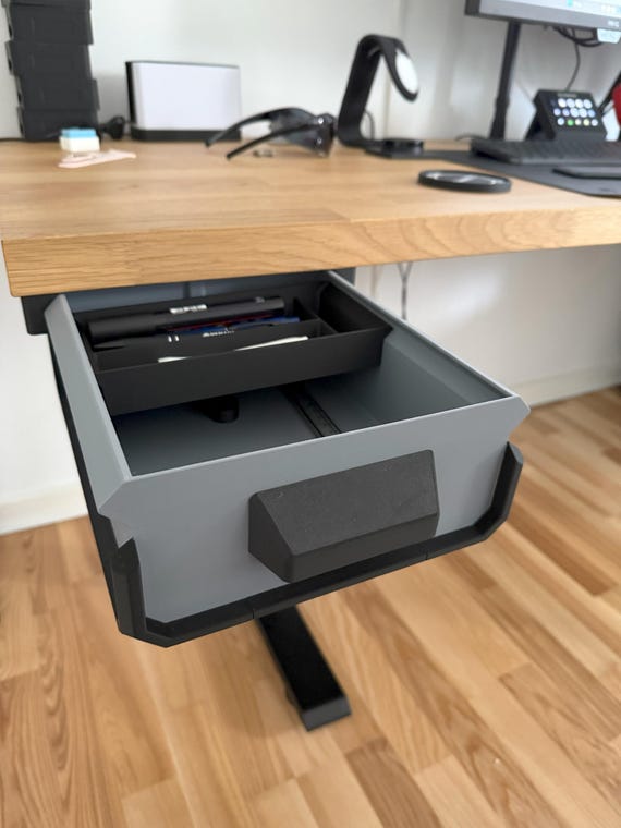 3D Printed Under Desk Drawer, Hidden Slide-Out Office Storage, Minimalist Workspace Organizer