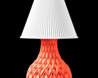 PETAL Lamp – 3D Printed Sculptural Table, Coral Orange Embossed Petal Lattice