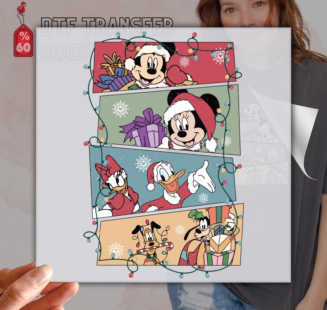 Christmas Disney Characters Retro Dtf Transfer, Holly Jolly Disney Tee