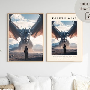 Fourth Wing Wall Art, Violet Sorrengail Tairn Digital Prints, Rebecca Yarros, Iron Flame, Dragon Rider Digital Download Fantasy bookish gift