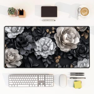 Dark Floral Deskmat Botanical Art Desk Mat Elegant Mousepad Floral Deskmat Coworker gift Aesthetic Office Decor Gaming Pad