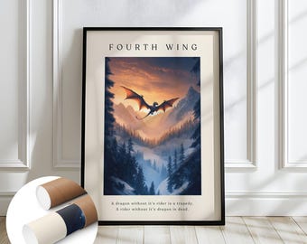 Arte de pared sin marco del Cuarto Ala de Tairn, Colegio de Guerra de Basgiath, Decoración artística de jinete de dragón, Arte literario