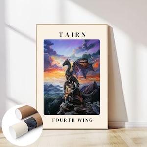 Czwarte skrzydło Tairn Plakat Czwarte skrzydło Sztuka Empyrean Dragons Rebecca Yarros NIEOPRAWIONA Sztuka ścienna Sztuka inspirowana książkami Sztuka Onyx Storm Dragon Rider