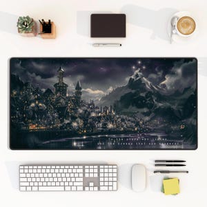 Velaris Goth Desk Mat Acotar Podkładka pod mysz, Night Court, Miasto Gwiaździstego Światła Gotyckie Towary Książkowe, Prezent dla Miłośnika Książek, ACOTAR, Goth Duża Podkładka na Biurko