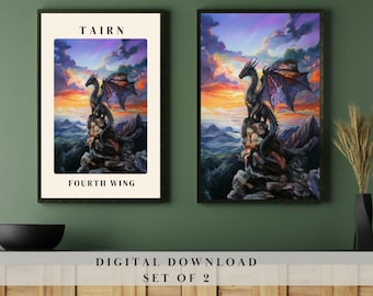 Fourth Wing Digital Print Tairn Dragon Oil Painting Style Wall Art Empyrean Dragons Fourth Wing Instant Download Printable Wall Decor