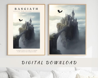 Fourth Wing Art Print Basgiath War College digital download, Parapet art download, Fourth Wing Merch, Rebecca Yarros Dragon Art bookish gift