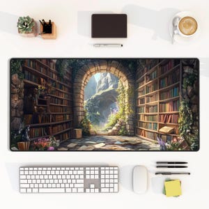Enchanted Library Desk Mat, Secret Garden Library, Fantasy Playmat, Bookish Mouse Pad, Adventure Dreams Mousepad, Nerdy Desk mat, Large Mat