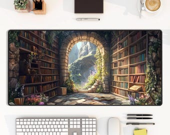 Enchanted Library Desk Mat, Secret Garden Library, Fantasy Playmat, Bookish Mouse Pad, Adventure Dreams Mousepad, Nerdy Desk mat, Large Mat