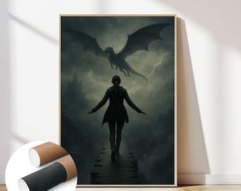 Violet Sorrengail Parapet Tairn Poster UNFRAMED Fourth Wing Print Fantasy art Basgiath War College Rebecca Yarros book poster
