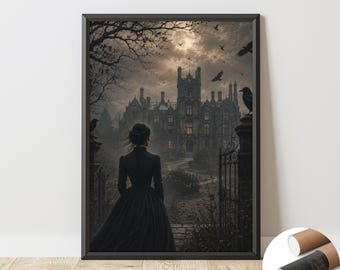 Jane Eyre UNFRAMED Wall Art Gothic Thornfield Hall Poster Dark Academia Decor Bookish Wall Art Charlotte Brontë Inspired Artwork