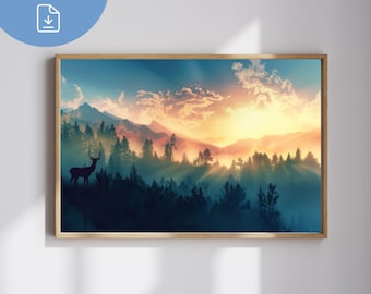 ガラスの玉座デジタルプリントインスタントダウンロード壁アート日没日の出ビューTerrasen TOGファンアートファンタジーの森風景アート