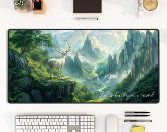 Tappetino da scrivania "Trono di vetro", Sara J Maas, tappetino da scrivania personalizzato Terrasen, regalo per l'arredamento dell'ufficio dedicato ai libri, grande tappetino da scrivania con tappetino per mouse verde