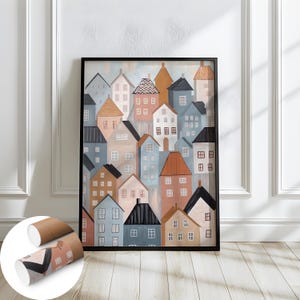 Scandi style Wall art, Scandinavian Houses,  Home Decor Wall Art, Scandinavian Village, UNFRAMED Wall Art, Swedish Wall art, Nordic Wall Art