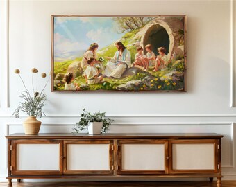 Jesus teaching Children Easter Frame TV Art  Christian Wall Art Instant Digital Download Nursery Print