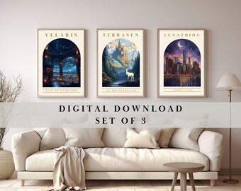 MAASVERSE  set of 3 Digital Download ACOTAR SJM Fan Art Velaris City of Starlight Crescent City Lunathion Throne of Glass Terrasen Booknok