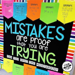 Math Bulletin Board Digital Download to Print, Cut, Hang with Growth Mindset | Mistakes Are Proof You Are Trying