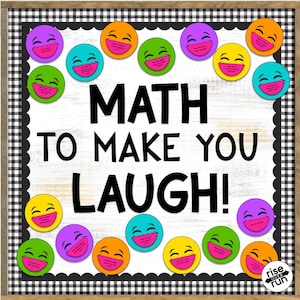 Wiskundeprikbord of deurdecoratie klaslokaal met grappen en raadsels | Afdrukbare kit om te knippen en op te hangen | Wiskunde om je aan het lachen te maken