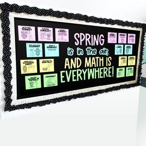 Spring Math Bulletin Board with Everyday Math Examples, Easy DIY Kit Download, Print, and Cut Pieces