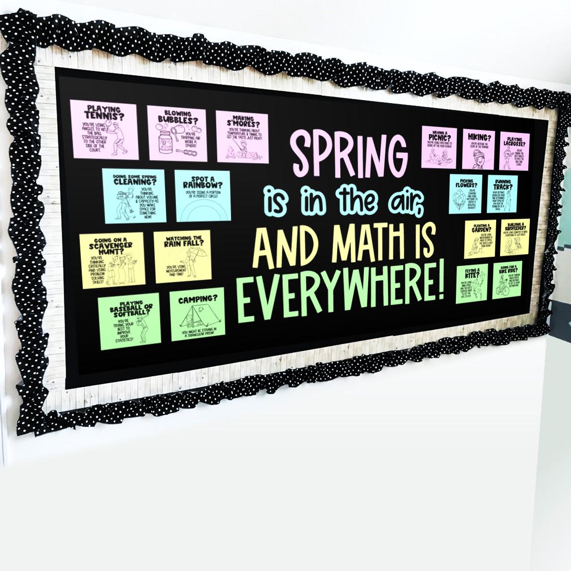 Spring Math Bulletin Board with Everyday Math Examples, Easy DIY Kit Download, Print, and Cut Pieces