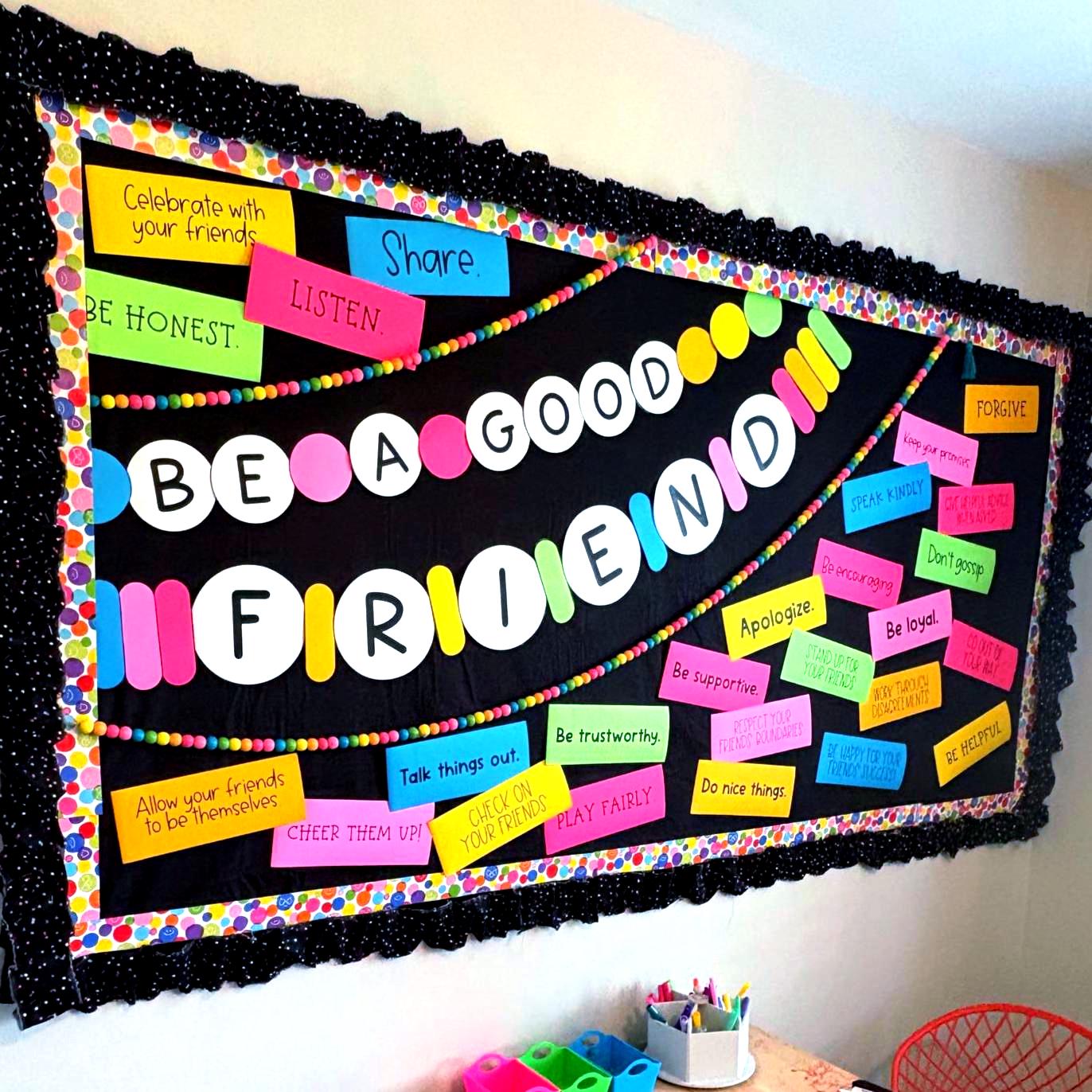 Friendship Bracelet Bulletin Board with Ways to Be a Good Friend, Printable Kit to Print, Cut, & Hang