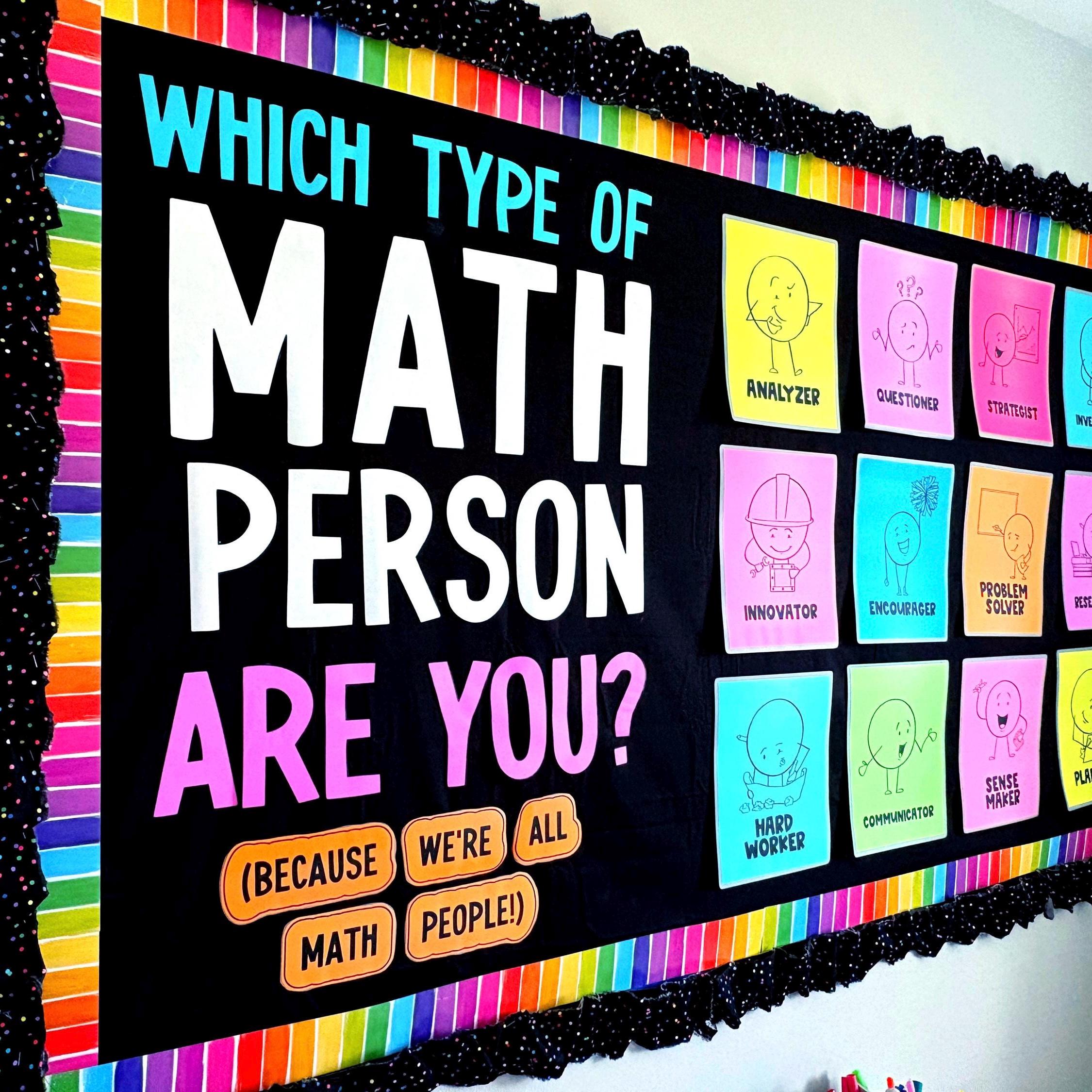 Math Bulletin Board Kit for Elementary & Middle School Classroom Decoration, Easy DIY Print and Cut, Which type of math person are you