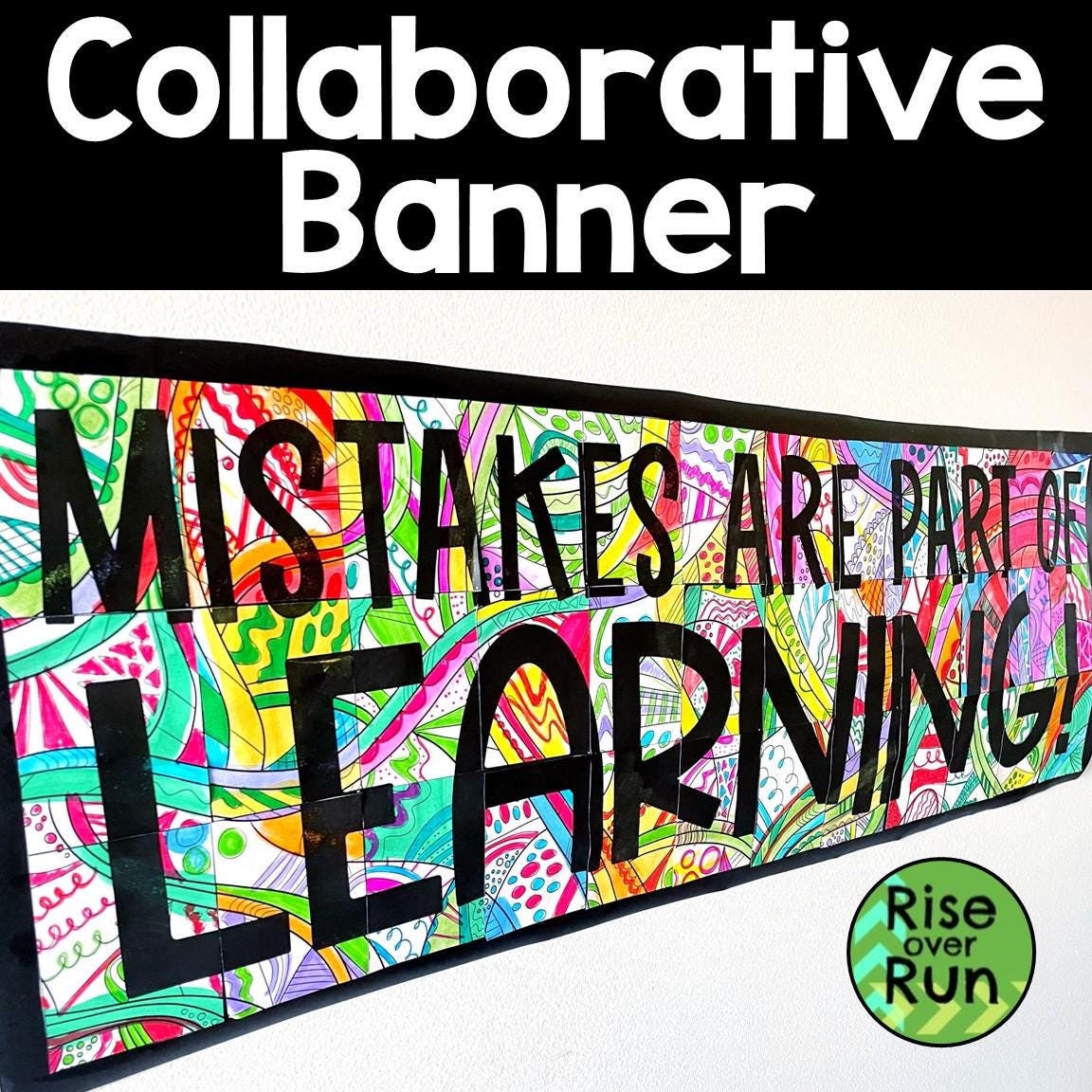 Growth Mindset Classroom Banner Collaborative Coloring Sign for Team Building, Mistakes are part of learning