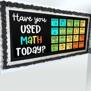 Kit de tablón de anuncios de matemáticas para uso diario, piezas fáciles de imprimir y cortar. ¿Has usado las matemáticas hoy?