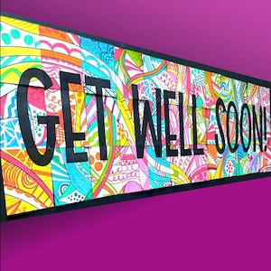 Bannière de pages à colorier collaboratives Get Well Soon en téléchargement numérique à imprimer, colorier, couper et accrocher