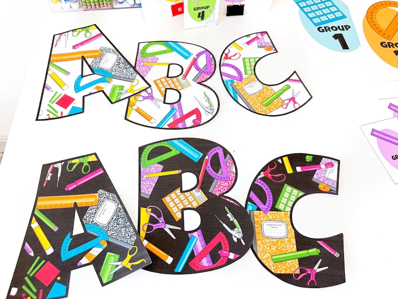 Math Bulletin Board Letters With Bright Rainbow Colorful School ...