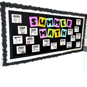 Summer Bulletin Board with Everyday Math Examples for School, Easy DIY Kit Download, Print, and Cut Pieces