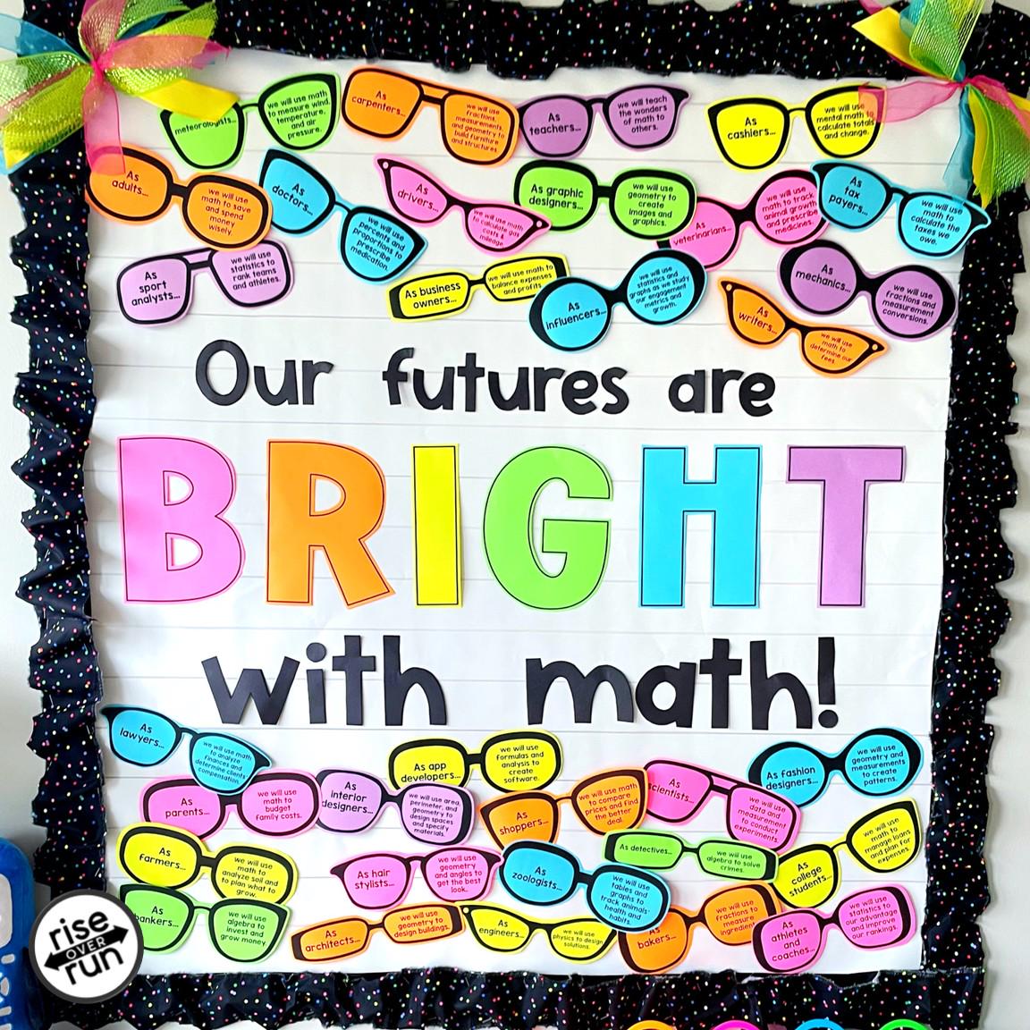 Summer Math Bulletin Board with Sunglasses Math Careers Posters | Printable DIY Bulletin Board Kit to Cut and Hang
