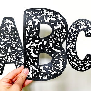 Composition Book Notebook Pattern Bulletin Board Alphabet Letters, Numbers in Black & White