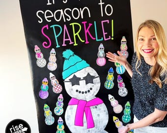 Disco Ball Snowman Winter Classroom Door Decor | It's the Season to Sparkle! | Print, Cut, and Hang