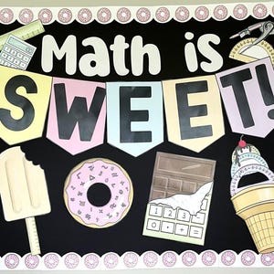 Math Bulletin Board Kit, Math is Sweet, Easy DIY Print and Cut Pieces and Letters for Pastel Classroom Decorations