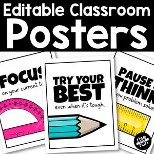 Pósteres para aulas de matemáticas para la decoración de aulas de matemáticas de secundaria con útiles escolares coloridos y brillantes / Descarga digital instantánea en PDF