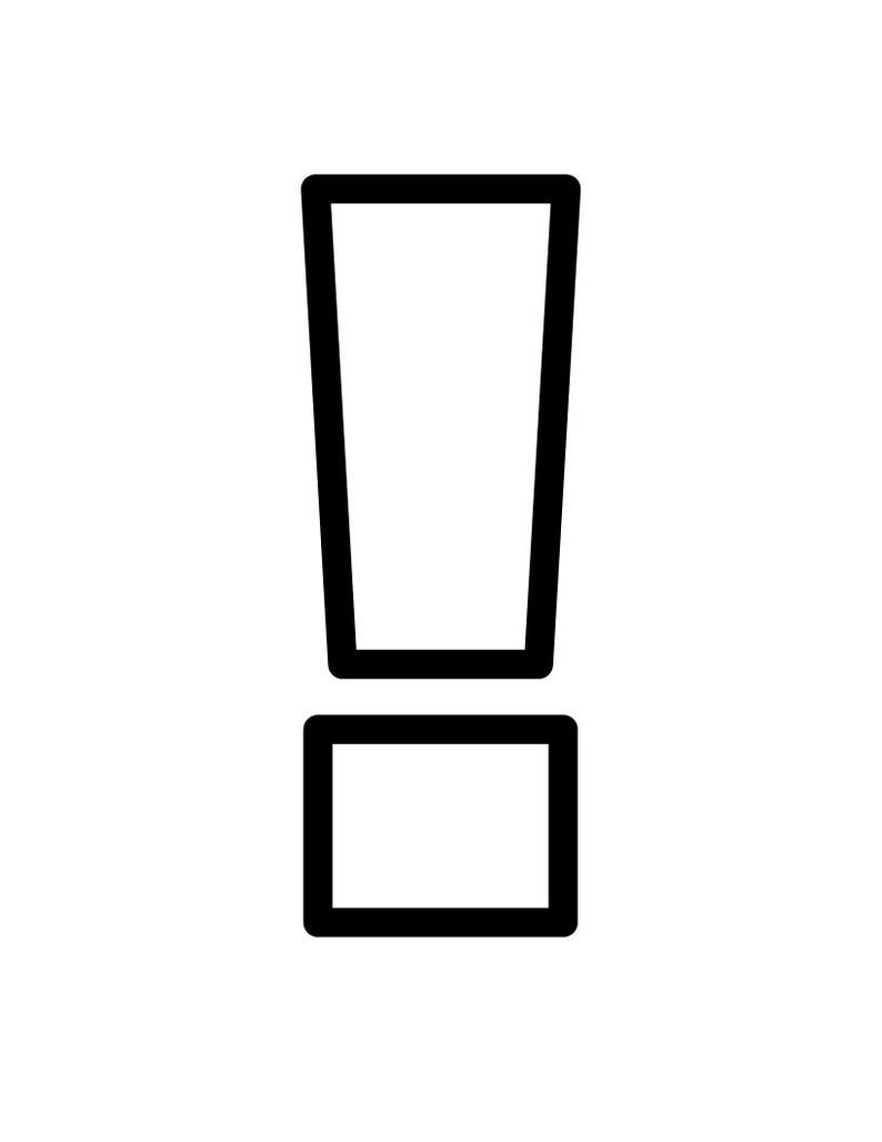 Peut inclure: Un contour noir d'un symbole de point d'exclamation compos&eacute; d'une forme trap&eacute;zo&iuml;dale verticale haute et fine positionn&eacute;e directement au-dessus d'une petite forme rectangulaire horizontale, cr&eacute;ant un design d'ic&ocirc;ne graphique clair et audacieux.