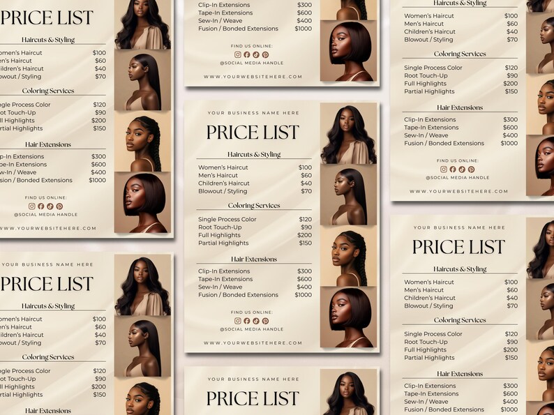 Editable Pricelist Template Flyer Special Deals Beauty Salon Pricelist Menu Flyer for Hair Wig Braids Extension Nail Lash Esthetician Luxury image 4