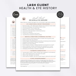Lash Tech Client Record Form Eye and Health History Checklist PDF Editable Cream Minimalist Printable Salon Document for Stylist Esthetician