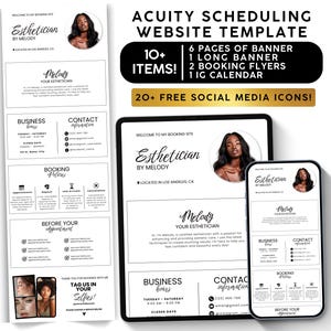 Modelo de agendamento Acuity para esteticista, modelo Acuity simples para Canva, folheto de reserva, kit de branding, site para cabelo, salão de beleza para tranças e cílios