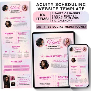 Plantilla de programación Acuity para estilistas, plantilla Acuity rosa, sitio de reservas de Canva, kit de marca, tema Coquette, esteticista de uñas y pestañas