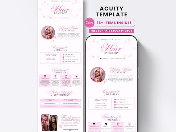 Acuity Scheduling Template Hair Stylist Acuity Template Branding Kit Hair Website Booking Flyer Landing Page Coquette Theme Booking Site
