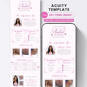 Acuity Booking Template Nail Tech Pink Luxury Appointment Scheduling Square Banner Website Editable with Free IG Digital Flyers for Stylist
