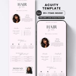 Modèle de programmation Hair Acuity Coiffeur Site Web Pink Acuity Site de réservation Hair Acuity Canva Tresses de perruque Esthéticienne cils Technologie d'ongles DIY